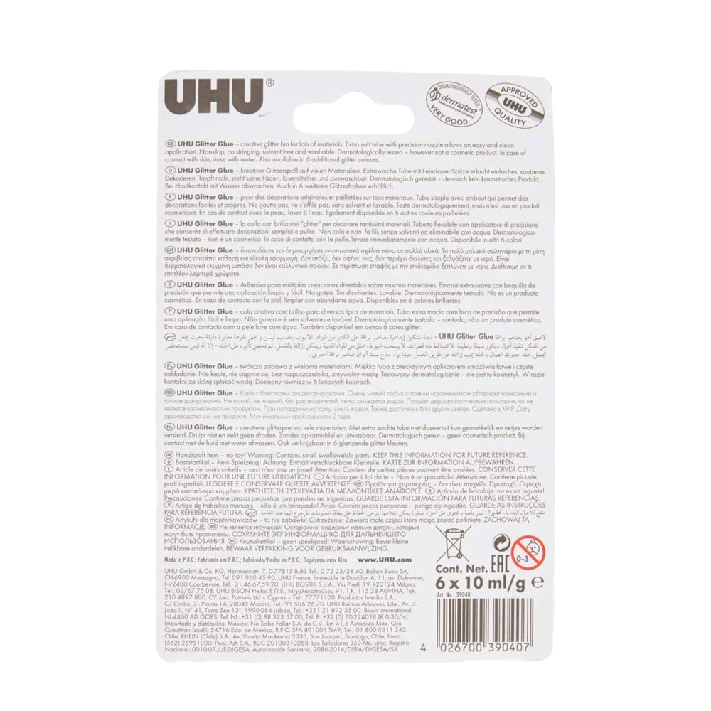 Tubetti glitterati colorati Glitter Glue Original UHU 6X10 ml